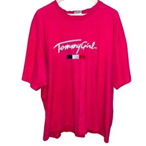 Tommy Girl Women's 2XL Vintage Embroidered Patch y2k Red Casual Tshirt